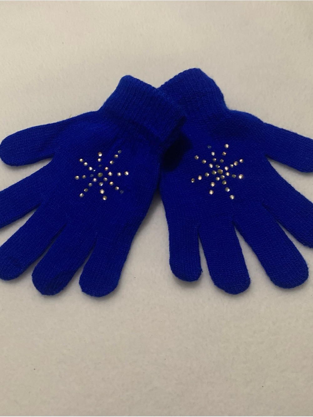 Kids Royal Blue Knit Gloves with Rhinestone.